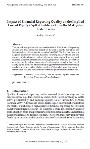 Impact of Financial Reporting Quality on the Implied Cost ...